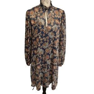 Harper Rose Floral Trapeze Dress Size 10 Mock Neck Button Back Balloon Sleeves